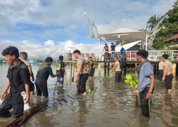 Jelang HUT Bhyangkara, Polresta Ambon -KPA Gamapala Ambon Tanam Bibit 79 Magrove