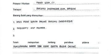 Fahril Leka Laporkan Maluku Indomedia ke Polda Maluku atas Dugaan Pencemaran Nama Baik