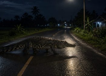 Teror Buaya Di Malam Hari, Warga Di Himbau Ekstra Waspada Saat Berkendara